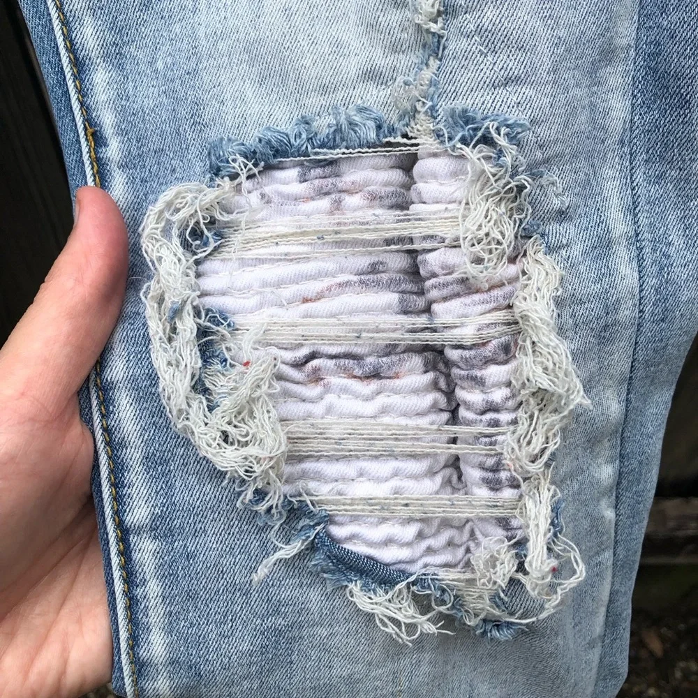 Amiri MX1 Jeans Distressed Ribbed Patchwork Size 29 Light Wash Skinny Stretch